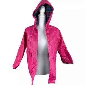 Vintage Charles River Pink Rain Coat Girls Fleece Lined Snaps Sz M 10-12